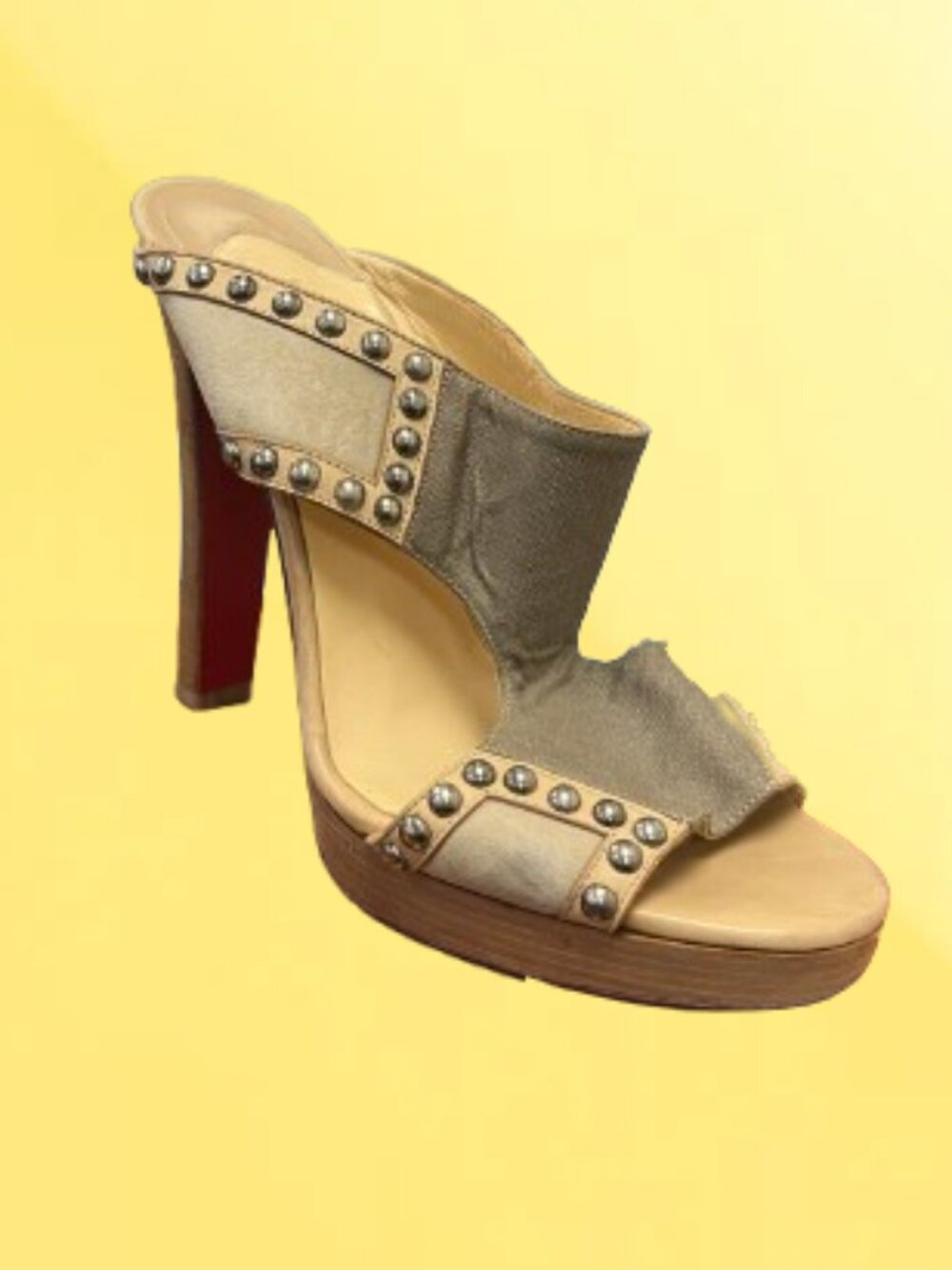 Christian Louboutin Hassaneta Tan Studded Heels sandals taupe 38.5